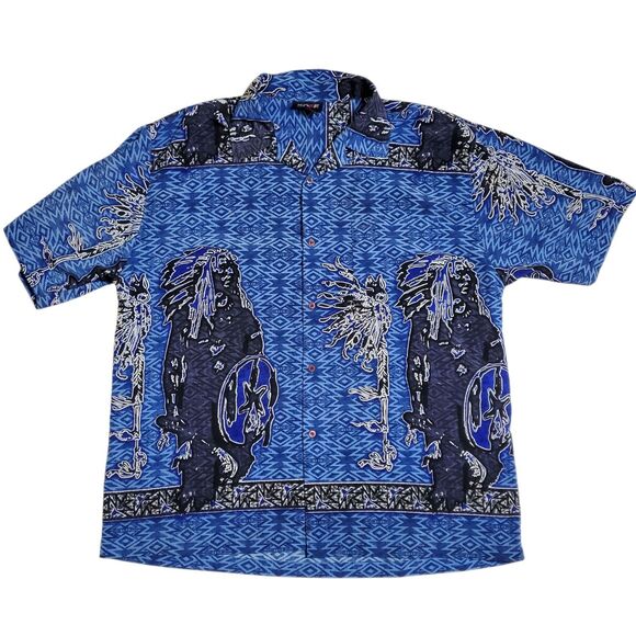 Y2K Native American Navajo Graphic Print Shirt Size XL Button Up Mens - Picture 1 of 10